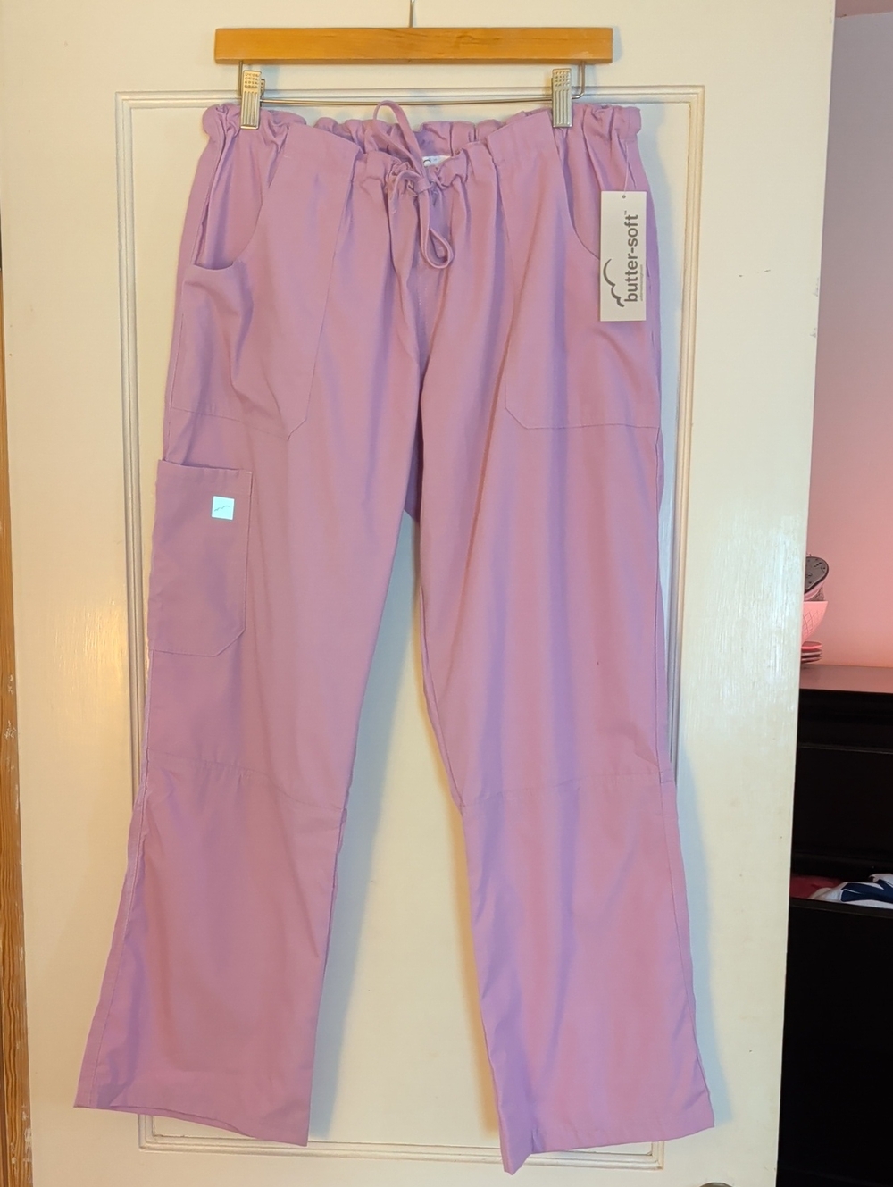 Butter-soft Lavender Scrub Pants with Drawstring, Sz LP